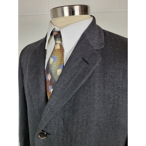 Vintage 50s-60s Charcoal Gray Herringbone Kasheen Kashmir Overcoat Scotland‎ 40R - Picture 6 of 10